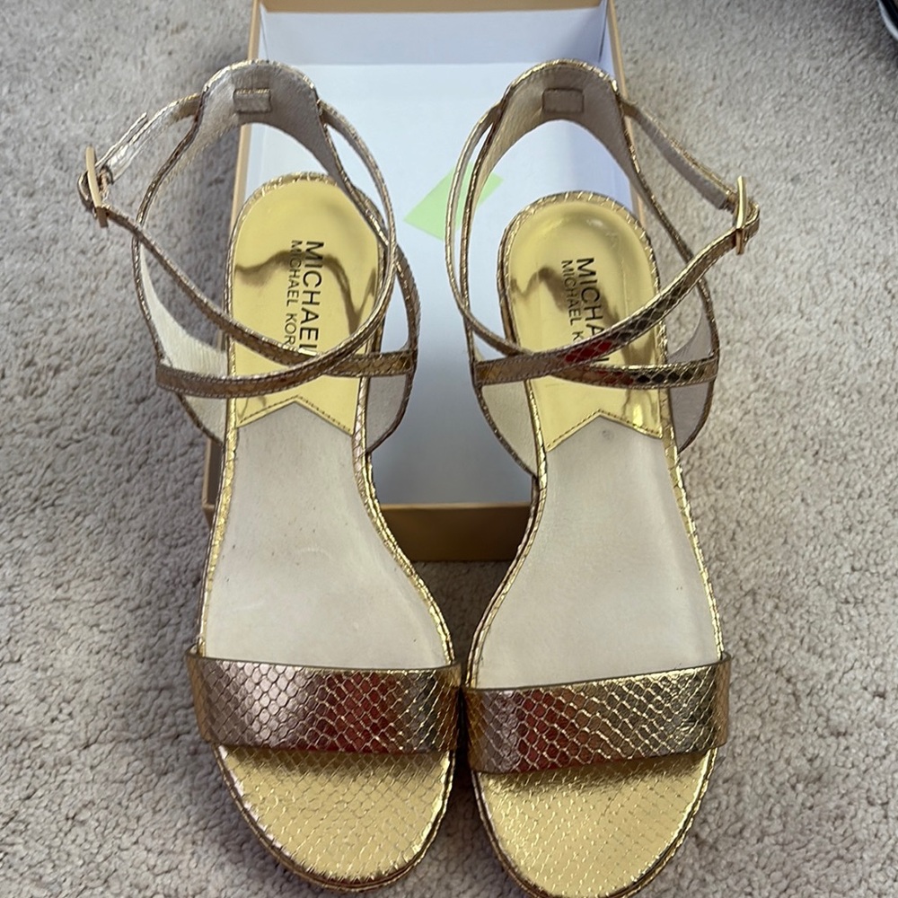 Michael Kors Gold Minimalist Sandals with Ankle Strap